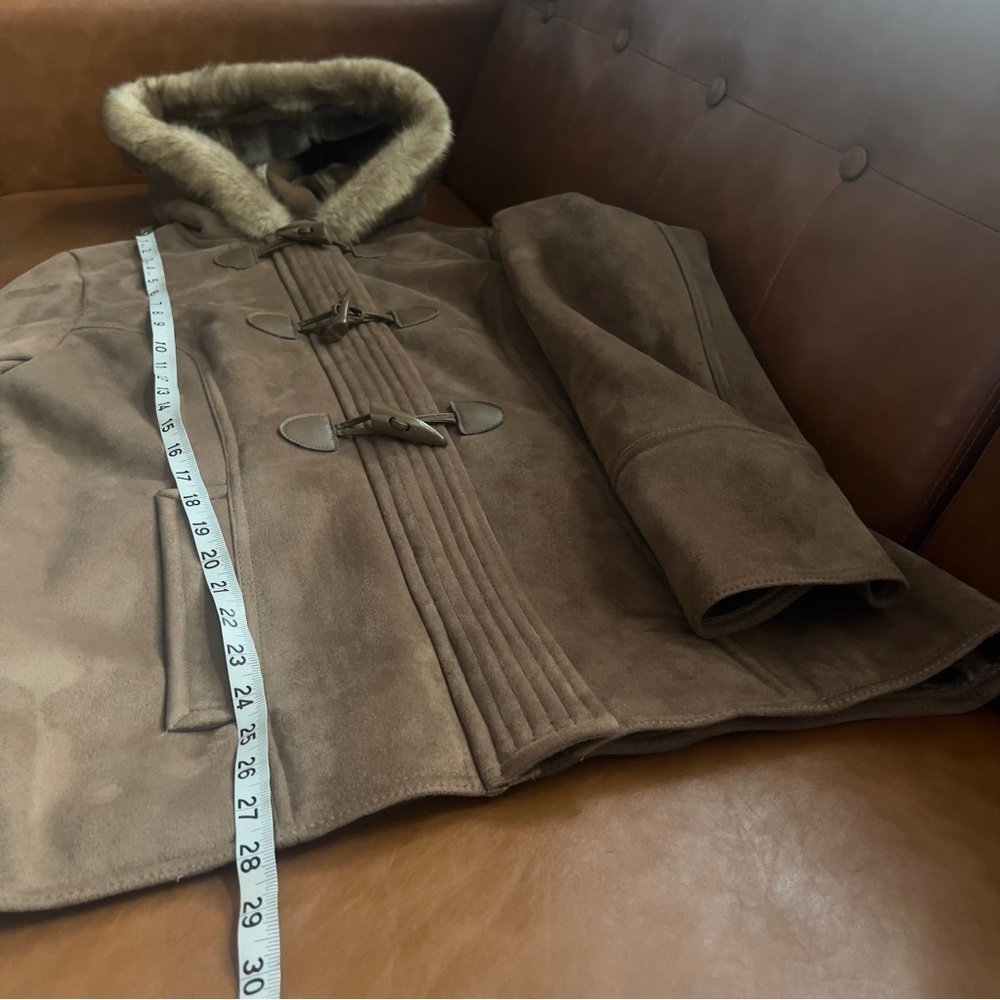 Liz Claiborne Women’s Faux Fur Faux Suede Brown Toggle Jacket Coat  Sz L - Picture 5 of 12